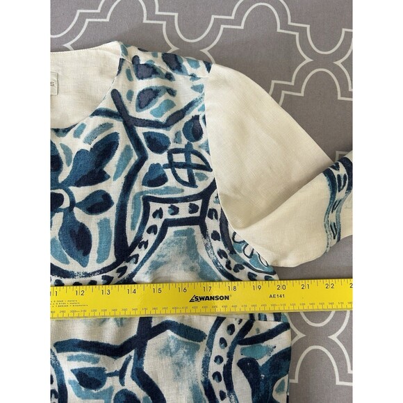 Chicos Duster Jacket Artisan Print 100% Linen Cardigan Artsy - Picture 9 of 13